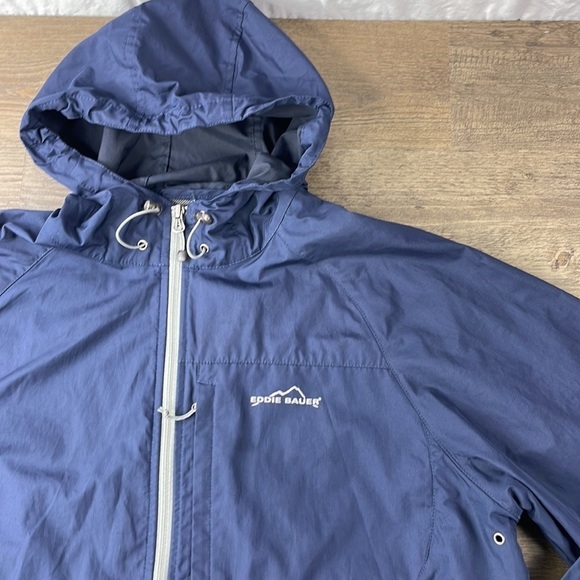 Eddie Bauer Mens Navy Blue Hooded Zip Up Windbreaker, size Large Tall - Picture 3 of 10